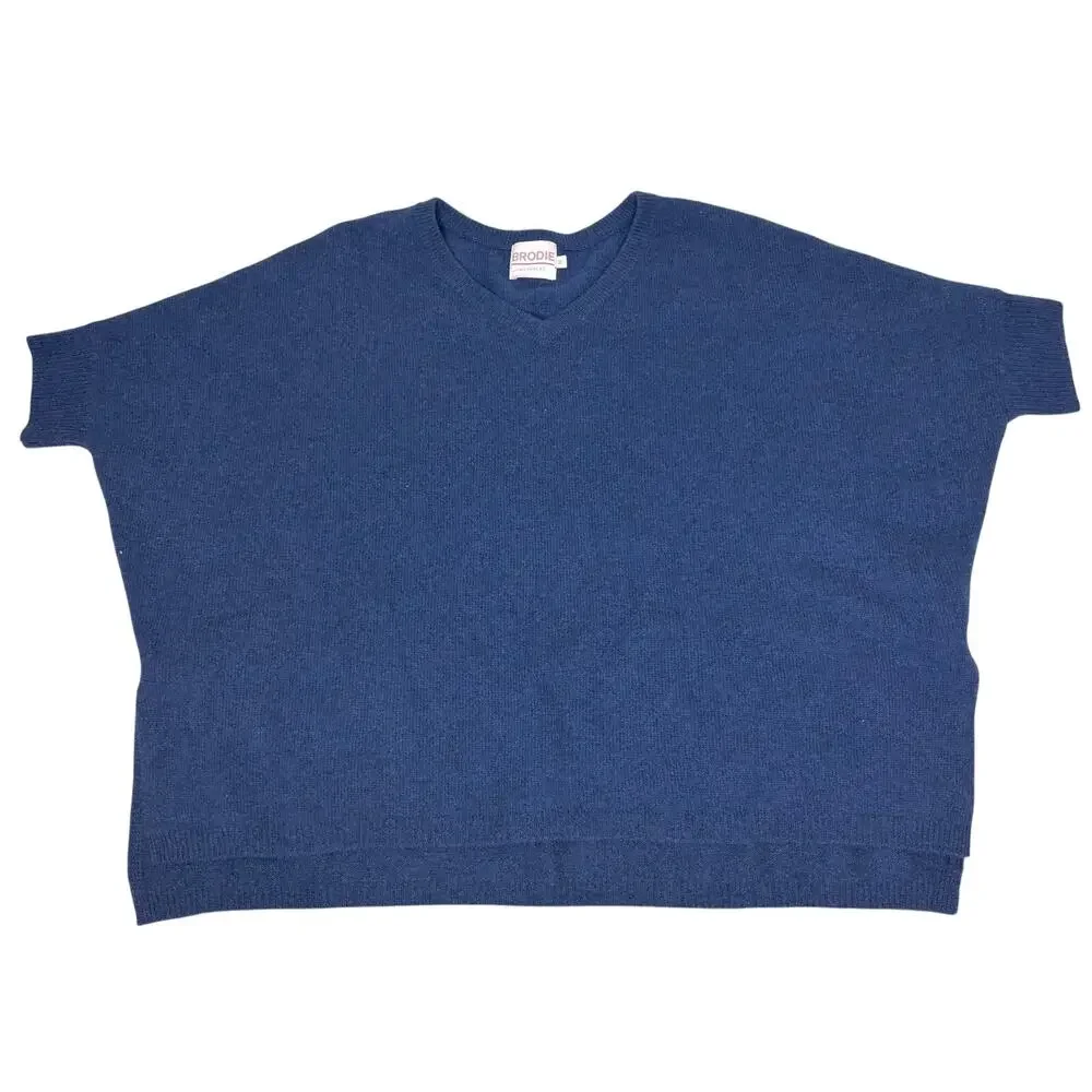 Brodie Cashmere Bronte V Neck Dolman Short Sleeve Oversize Sweater Blue M - Picture 2 of 8